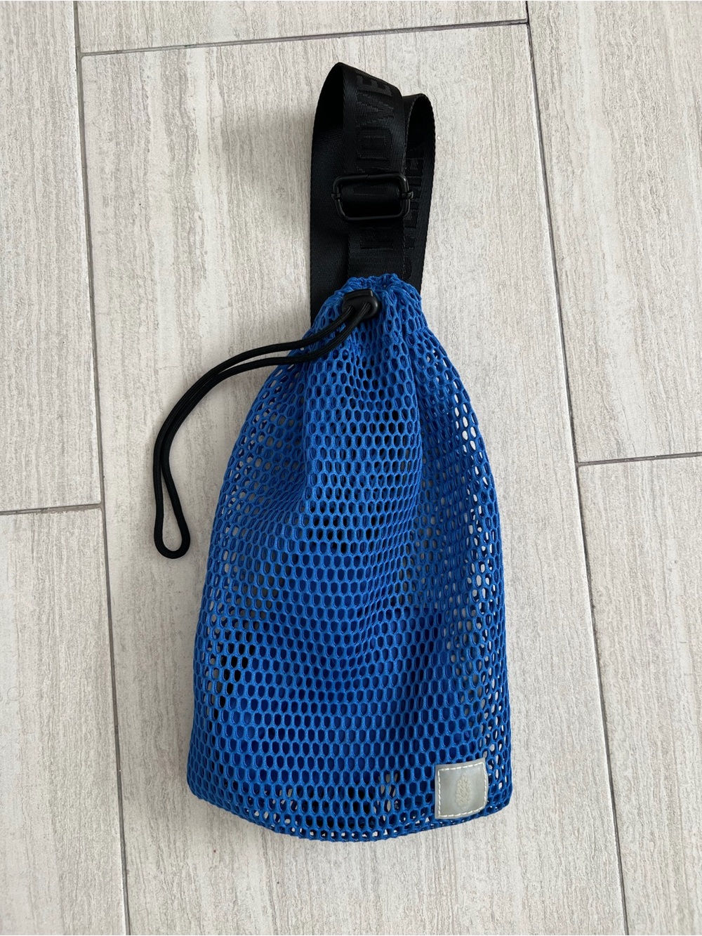 Free People Blue Mesh Crossbody Sling with Black Strap